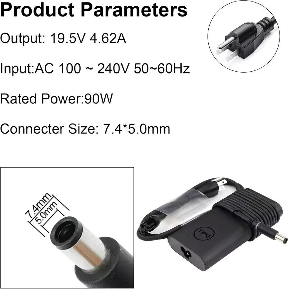 7.4mm 90W 19.5V Dell Latitude E4310 6430u AC Power Adapter Charger