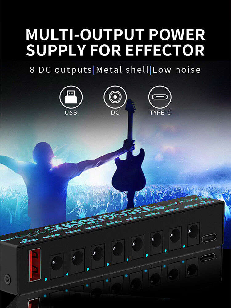 Premium 8-Output Guitar Pedal Power Supply with Isolated DC 9V and Audio Cable
