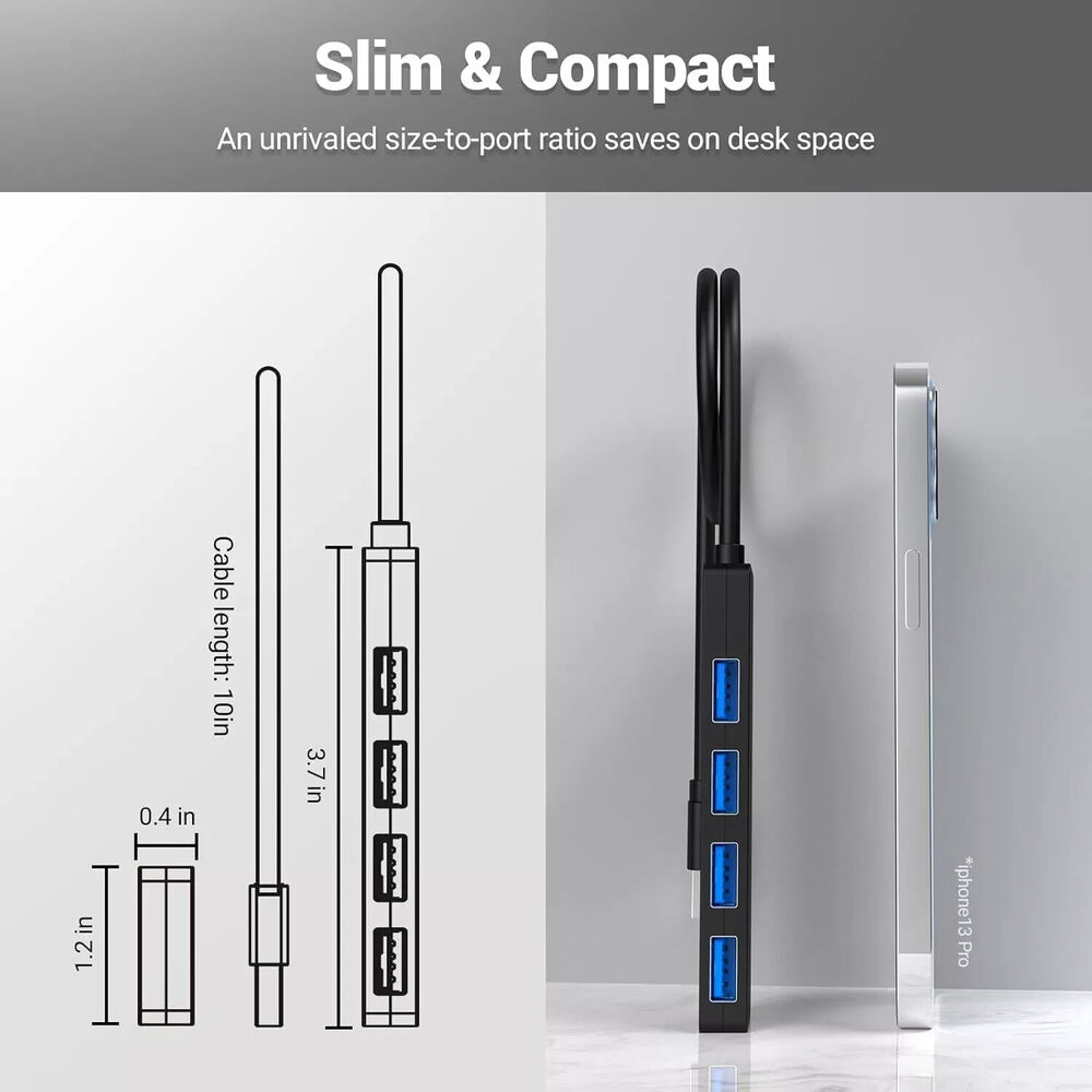 4-Port USB 3.0 Hub Splitter - High-Speed Connectivity for Multiple Devices