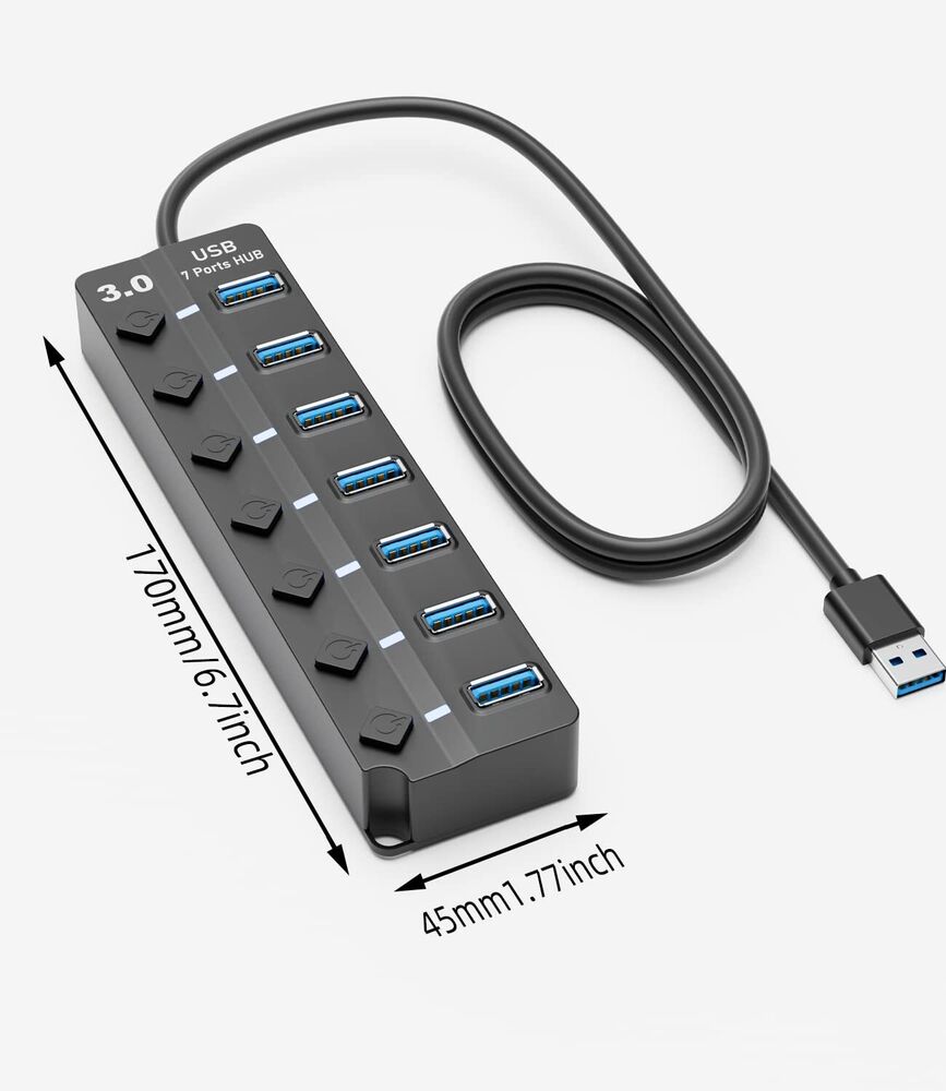 PANPEO 7-Port USB 3.0 Data Hub Splitter with 3ft Cable