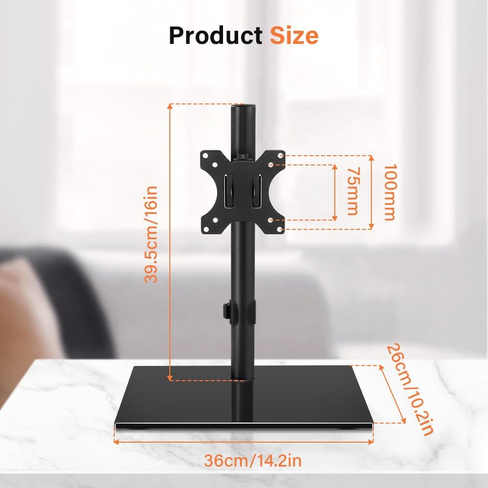 Elegant Glass Base Computer Monitor Stand with VESA Mount
