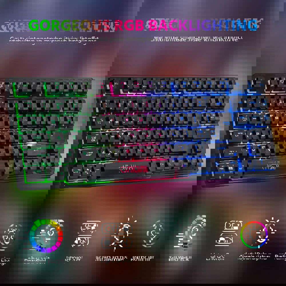 Ergonomic 87-Key Backlit Wireless Rechargeable Gaming Keyboard