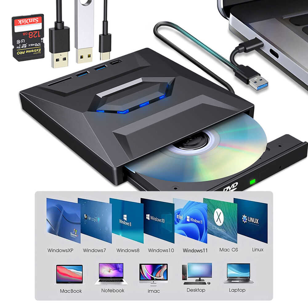 High-Speed External CD/DVD Drive with USB 3.0 for Windows PCs