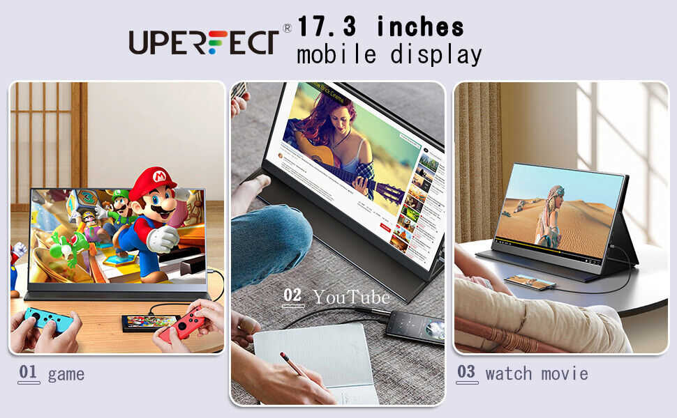 UPERFECT 17.3" FHD HDR Portable Gaming Monitor with HDMI and USB-C