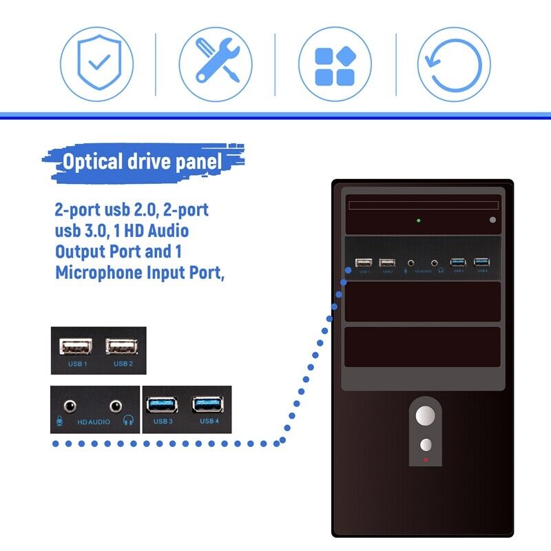 5.25 Inch USB 3.0 Internal Front Panel Hub for Desktop PC Cases