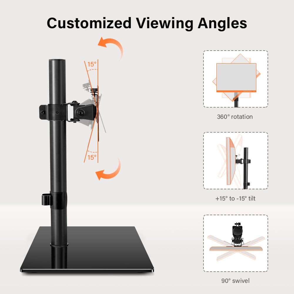 Elegant Glass Base Computer Monitor Stand with VESA Mount