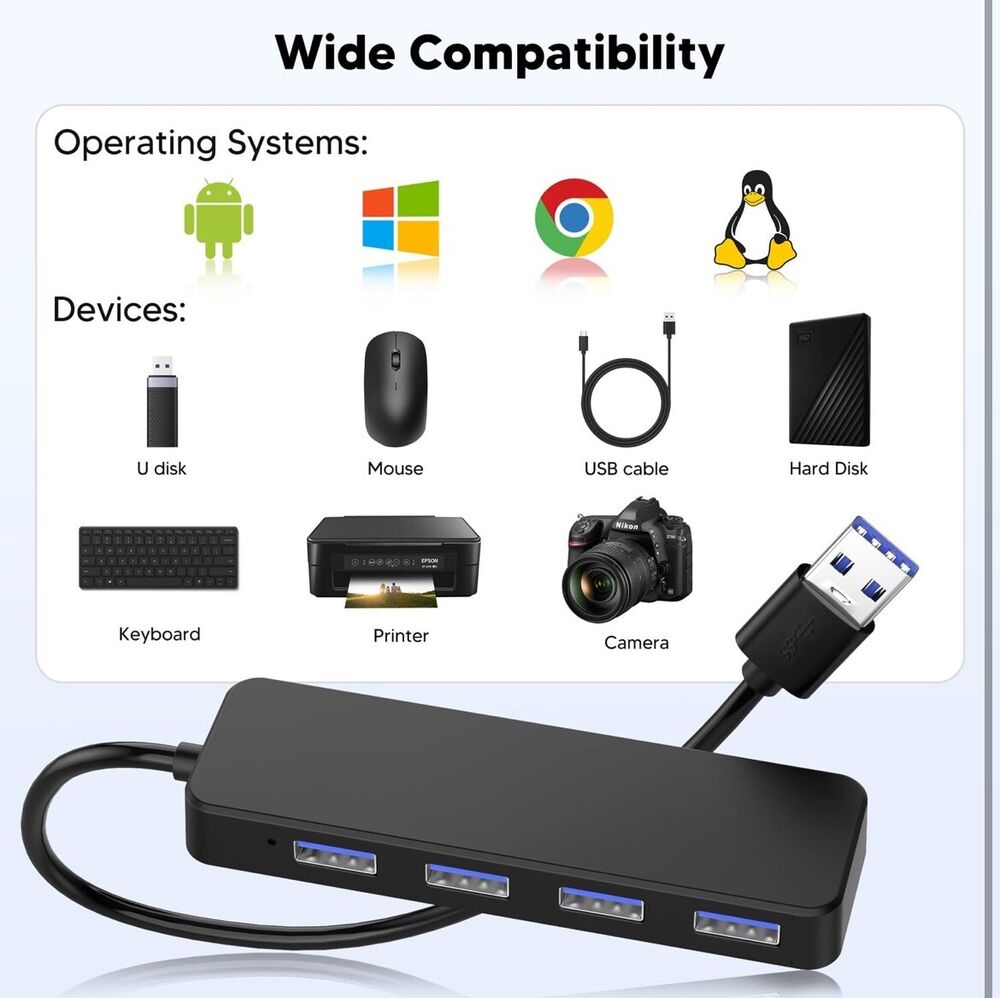 Tymyp 4-Port USB 3.0 Hub for Enhanced Connectivity