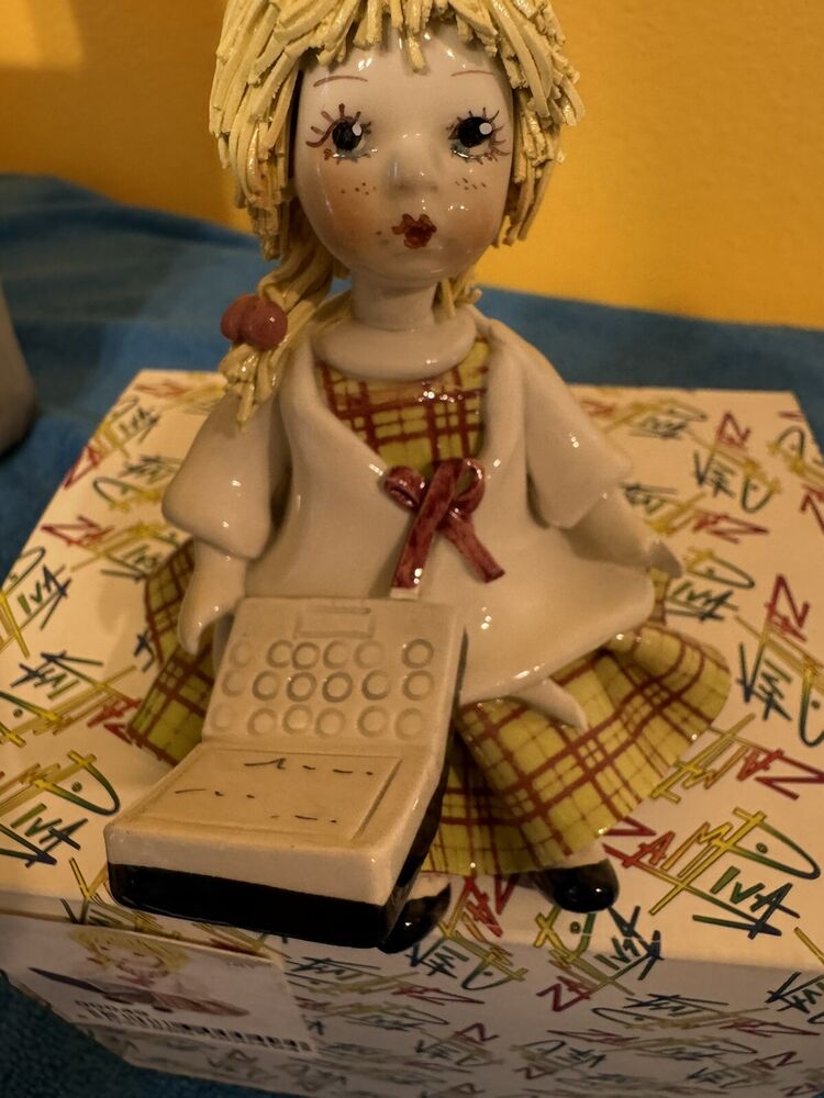 Retro LINO ZAMPIVA Spaghetti Ware 4" Doll Figurine - Girl with Laptop