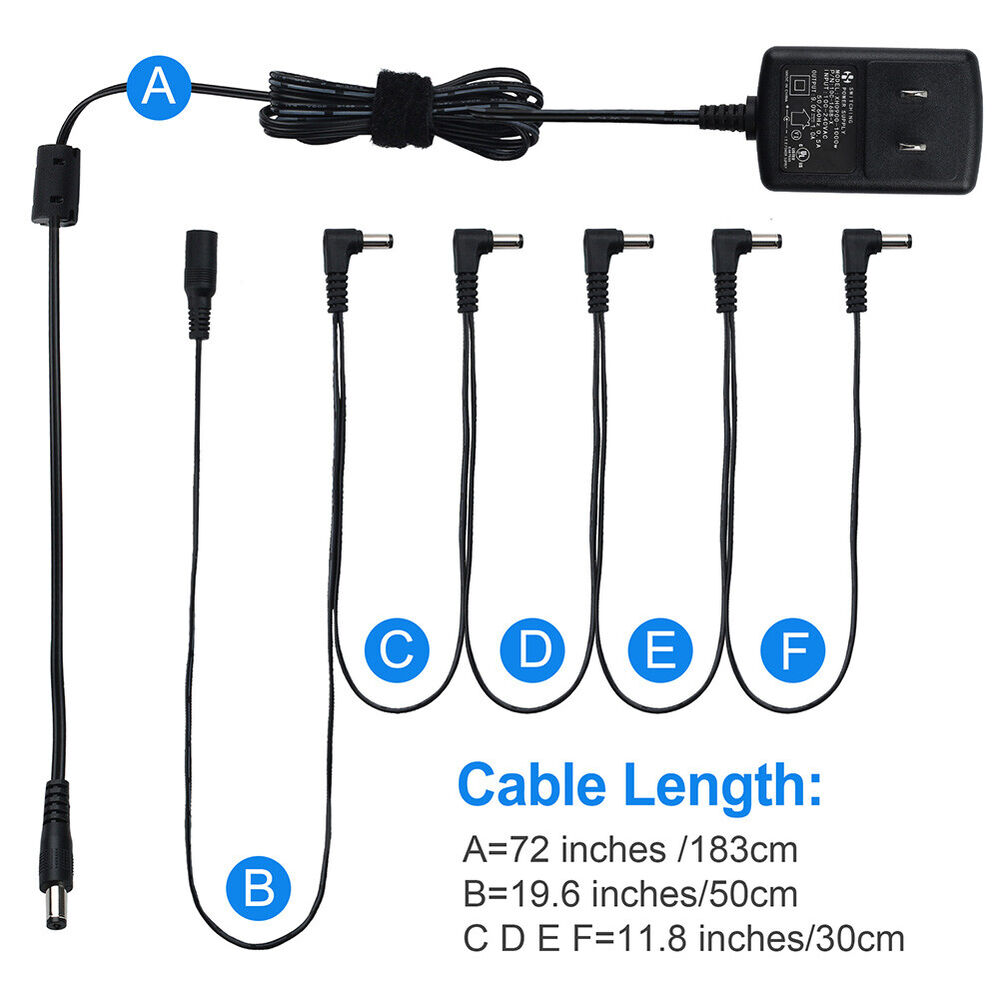 5-Way Daisy Chain Cable for Guitar Effects with 9V Power Supply