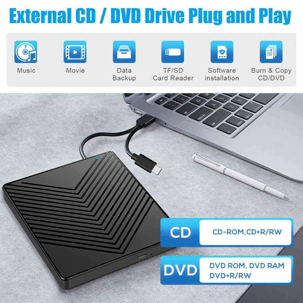 High-Speed USB 3.0 External CD/DVD Drive with Burner and Writer