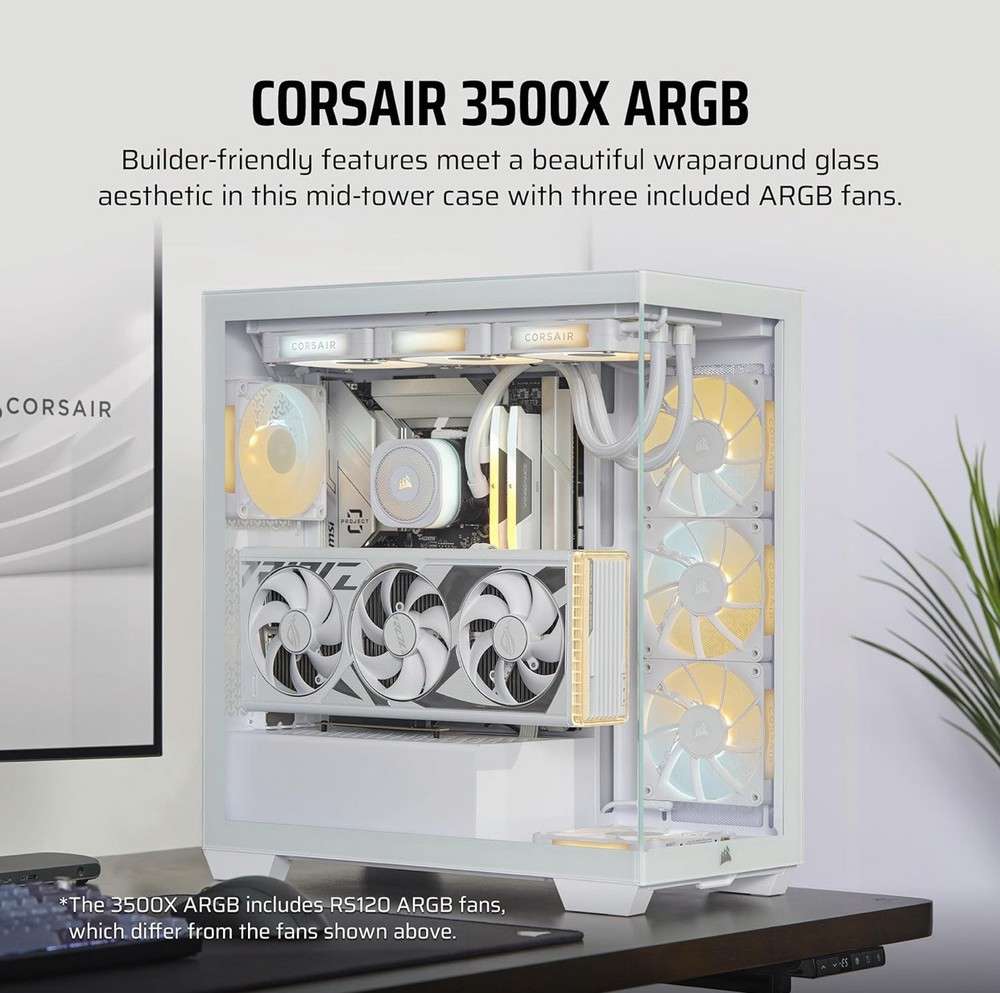 CORSAIR 3500X ARGB ATX Mid-Tower PC Case - White Edition