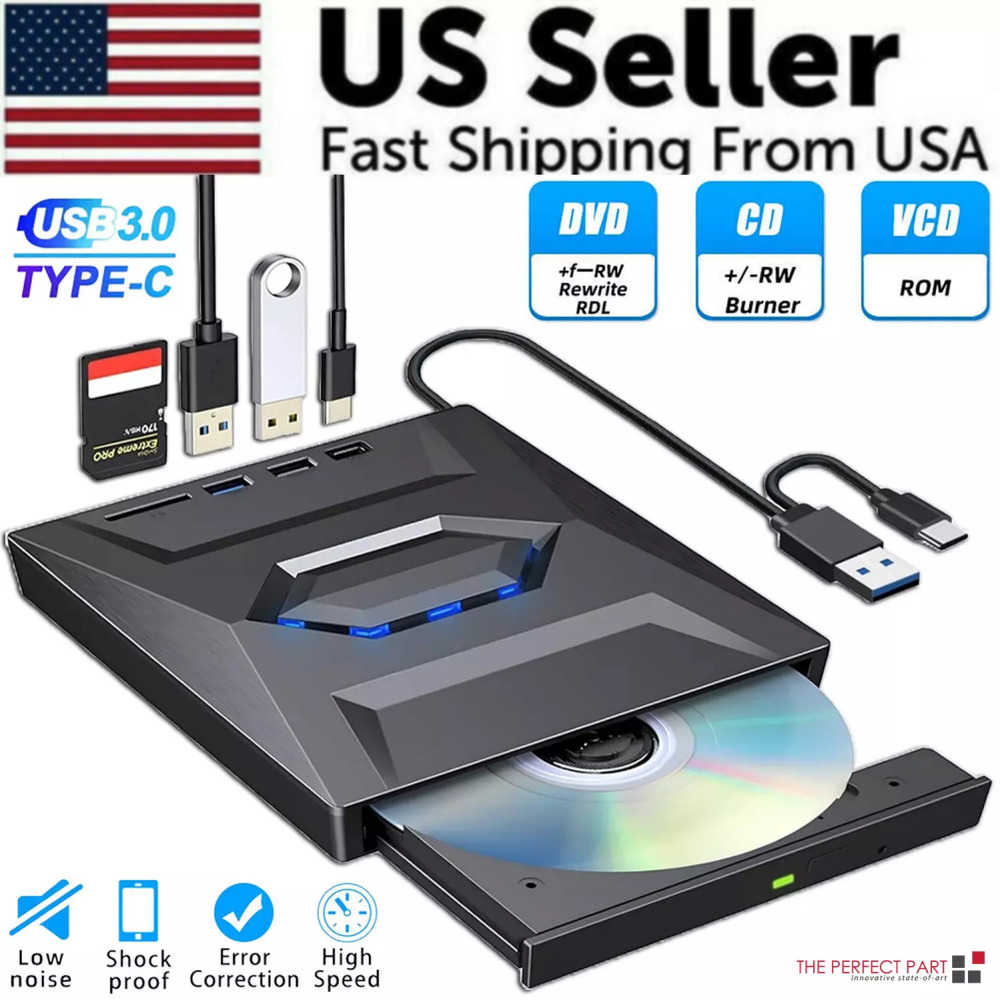 High-Speed External CD/DVD Drive with USB 3.0 for Windows PCs