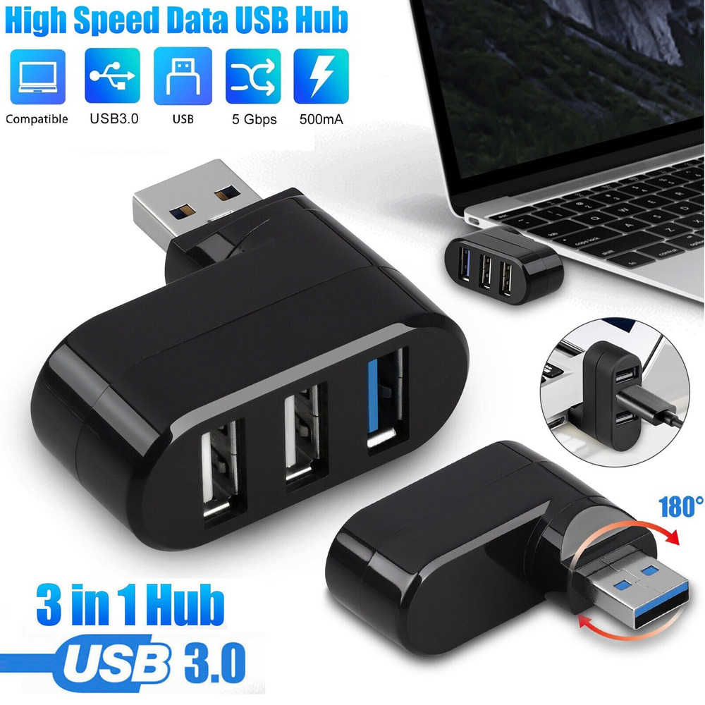 3 Port USB 3.0 Hub Splitter for Enhanced Connectivity