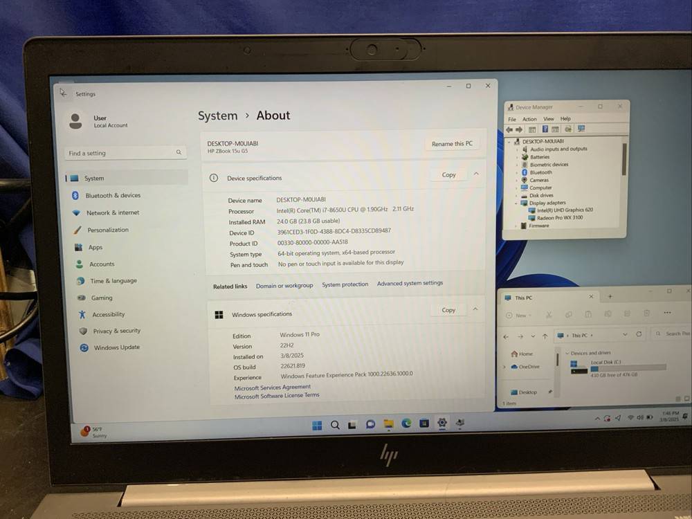 HP ZBook 15u G5 Laptop with Intel i7, 24GB RAM, 512GB SSD