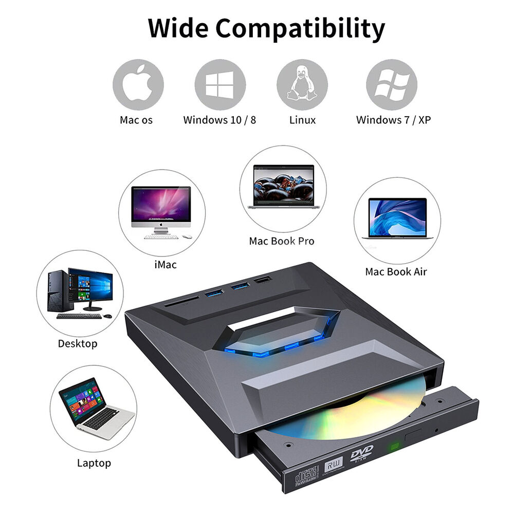 High-Speed External CD/DVD Drive with USB 3.0 for Windows PCs