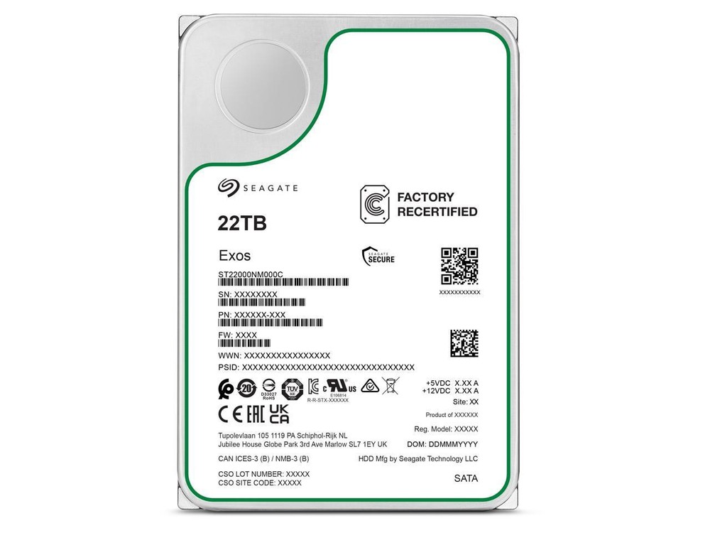 Seagate Exos X 22TB Recertified Internal Hard Drive HDD - 3.5" CMR SATA 6Gb/s