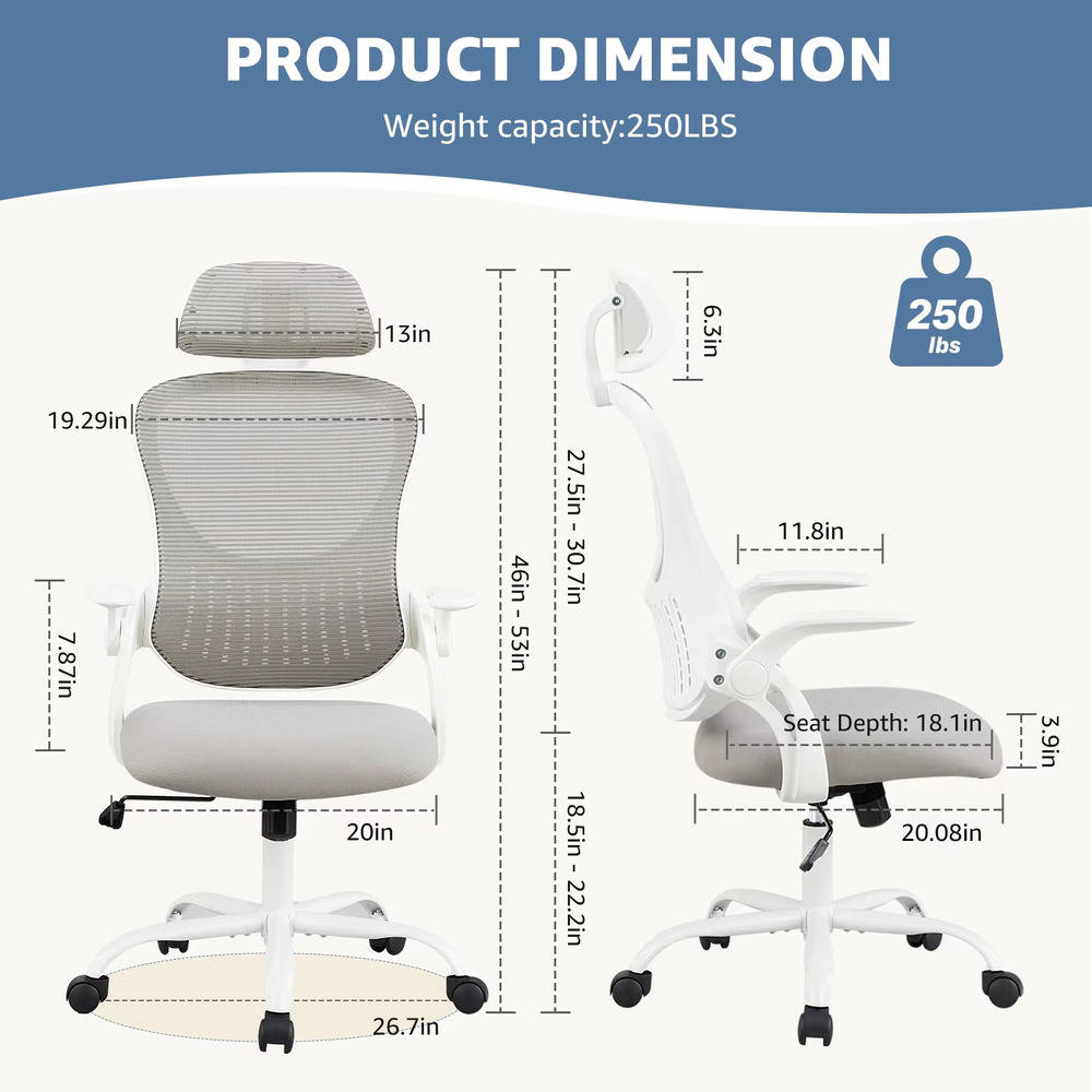 Ergonomic Mesh Office Chair with Flip-Up Arms and Adjustable Headrest