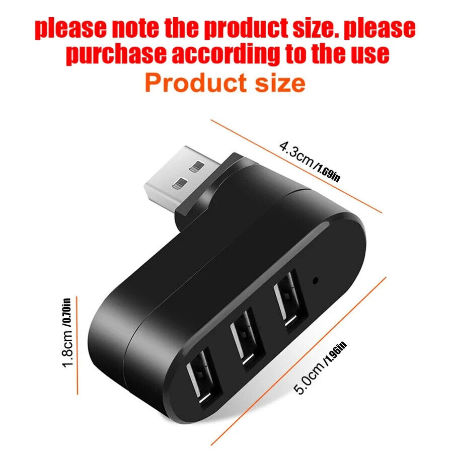 Rotatable USB 2.0 Hub Splitter - 3-Port Multi-Function 7-Font Rotary for Apple Devices