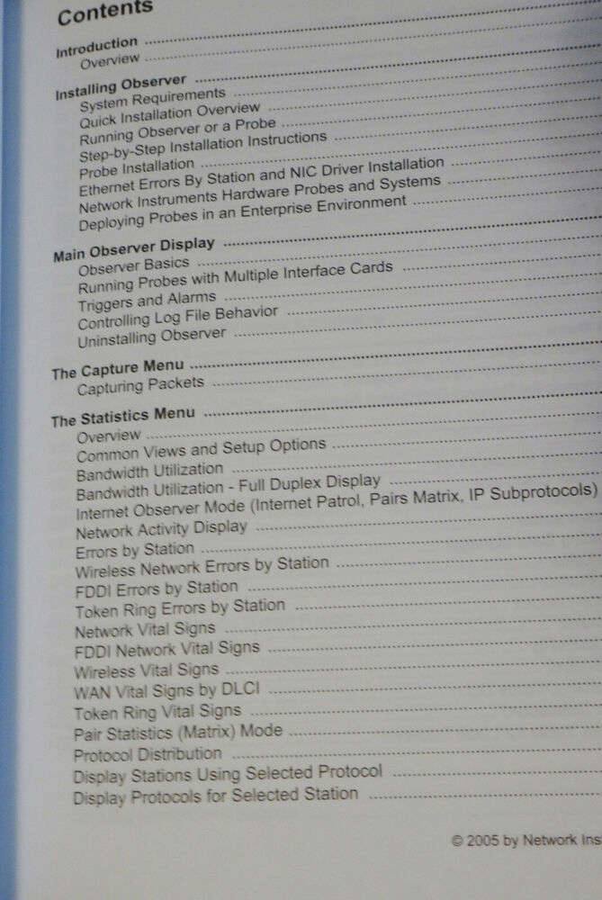 Network Instruments Observer 11 Reference Guide 2005 Paperback