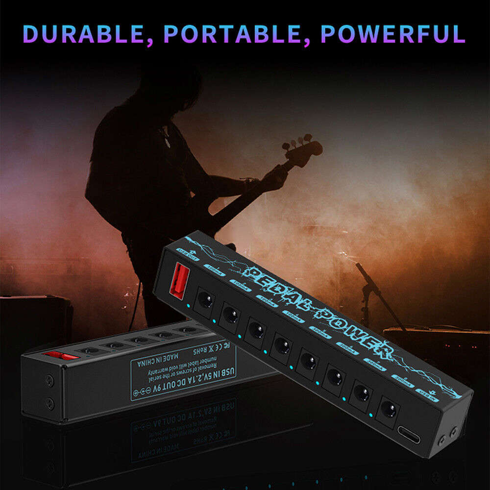 Premium 8-Output Guitar Pedal Power Supply with Isolated DC 9V and Audio Cable