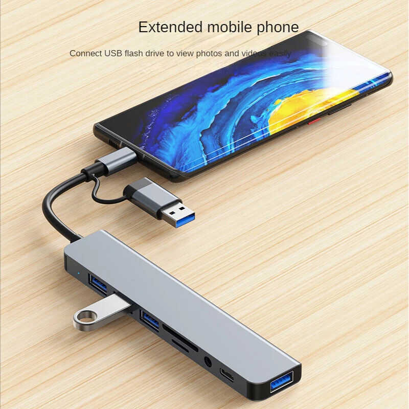 USB-C Multi-Port Docking Station with USB 3.0, SD/TF Card Reader, Audio Jack