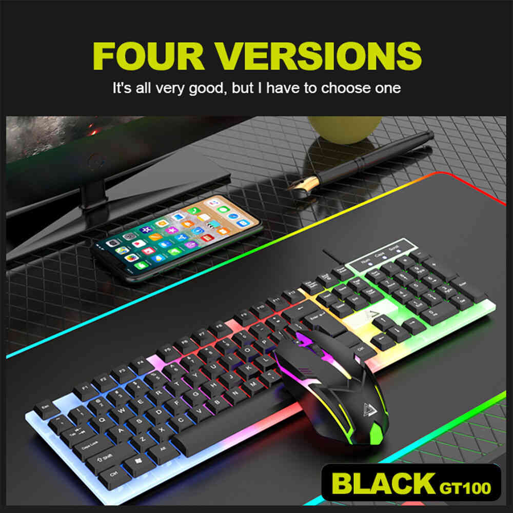 Enhanced RGB LED Rainbow Backlit Mechanical Gaming Keyboard and Mouse Set