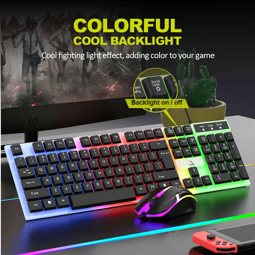 Enhanced RGB LED Rainbow Backlit Mechanical Gaming Keyboard and Mouse Set