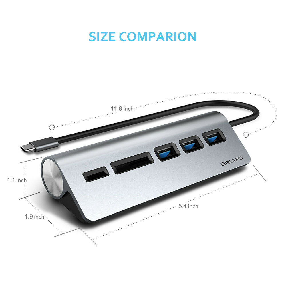 Aluminum USB-C Hub with 3 USB 3.0 Ports and SD/TF Card Reader