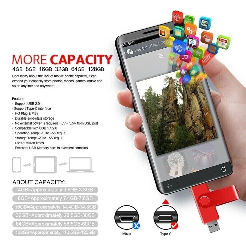 256GB Dual-Interface Type C Flash Drive - High-Speed USB 3.0 & USB C