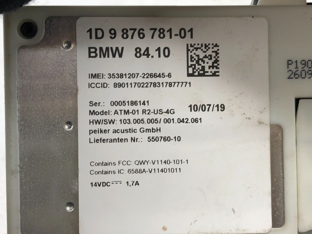 2017-2020 BMW 430i F36 Gran Coupe Roof Antenna with Telematics Control Module OEM