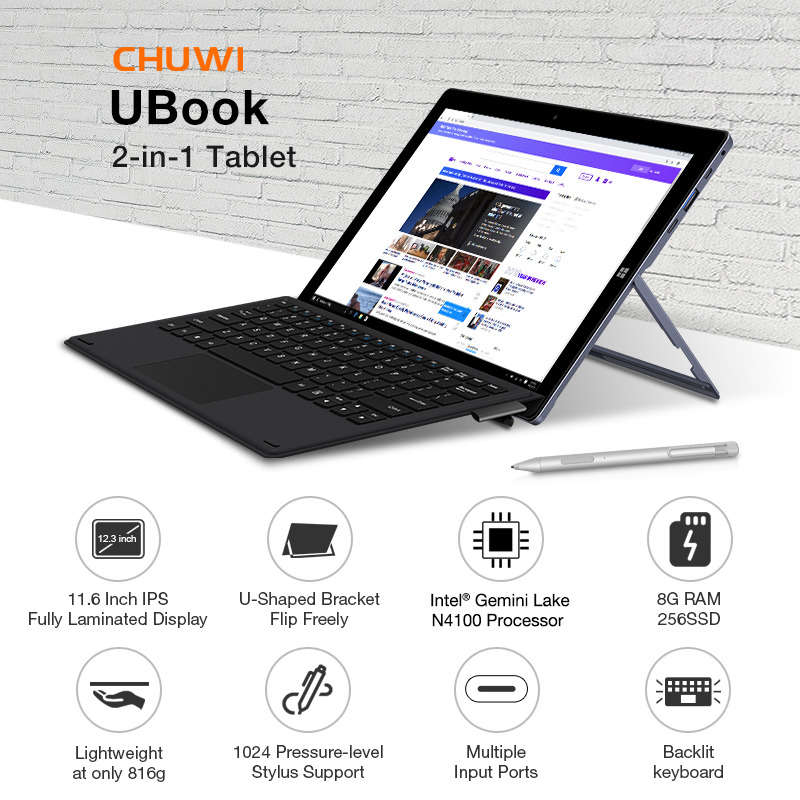 CHUWI UBook X 12 - Windows 11 Tablet with Intel N4100 Quad Core, 8GB RAM, 256GB SSD