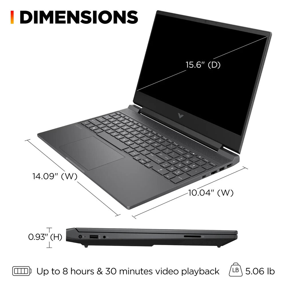 HP Victus 15.6 Gaming Laptop with AMD Ryzen 5-7535HS, Radeon RX 6550M