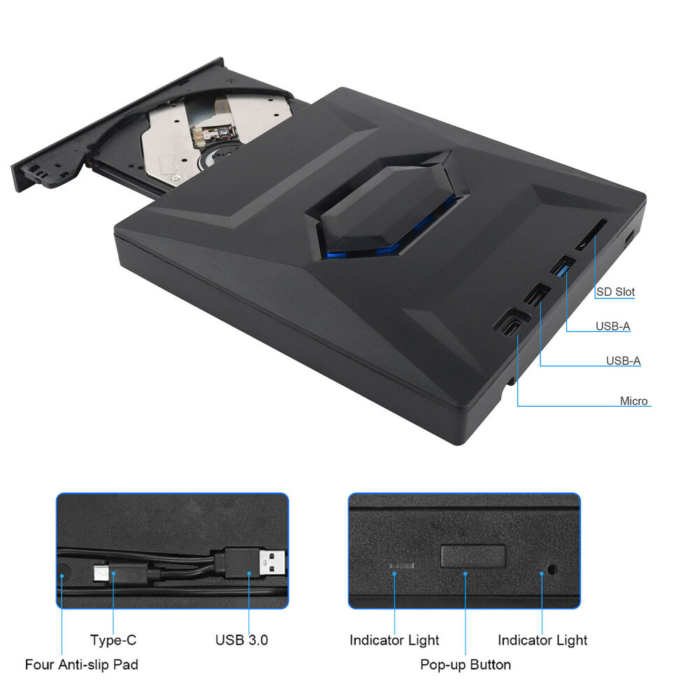 High-Speed External CD/DVD Drive with USB 3.0 for Windows PCs