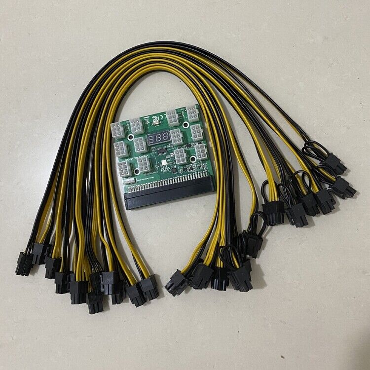 High-Performance 1600W Mining Power Breakout Board with 12 Ports and PCIE Cables
