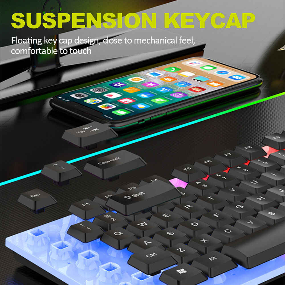 Enhanced RGB LED Rainbow Backlit Mechanical Gaming Keyboard and Mouse Set
