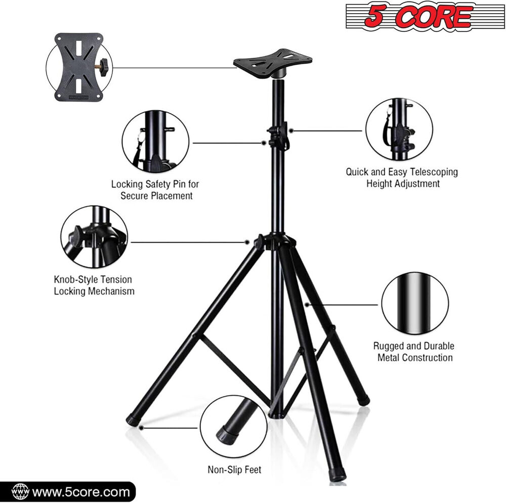 5Core Adjustable Tripod Floor Speaker Stands for DJ and Studio Use
