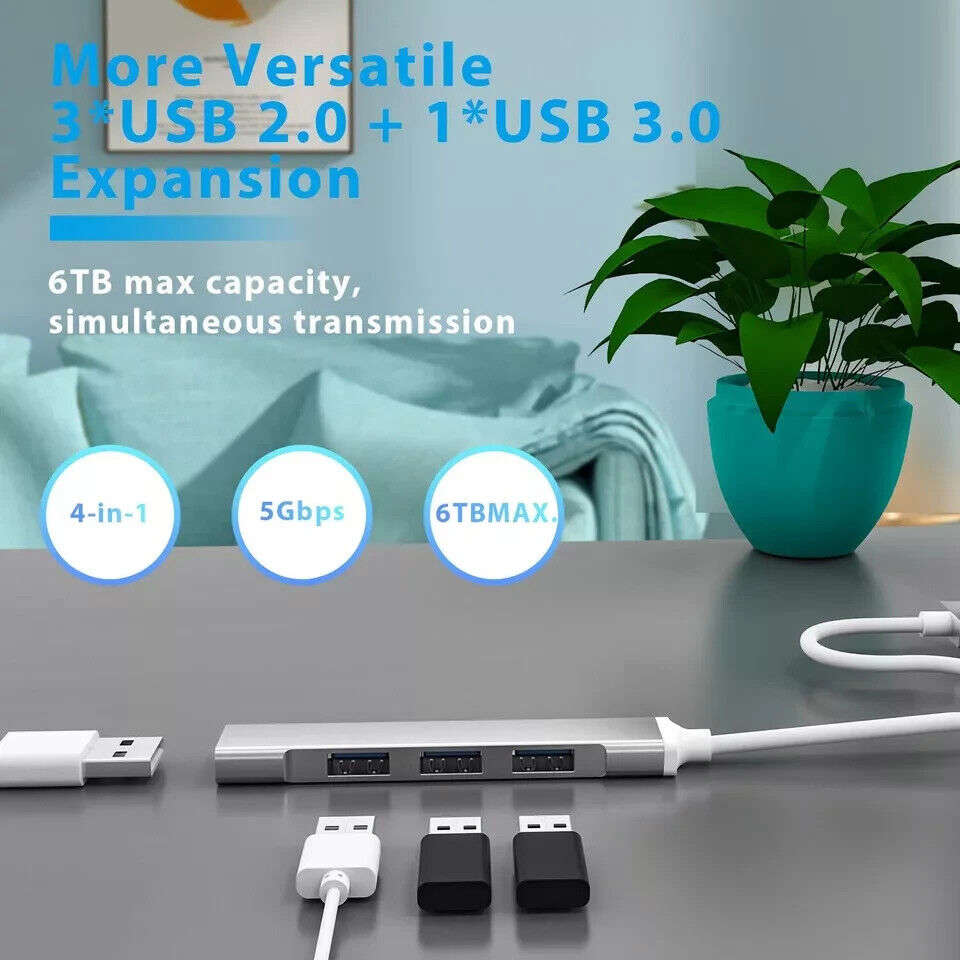 4-Port USB 3.0 Hub with Splitter and Expander for Enhanced Connectivity