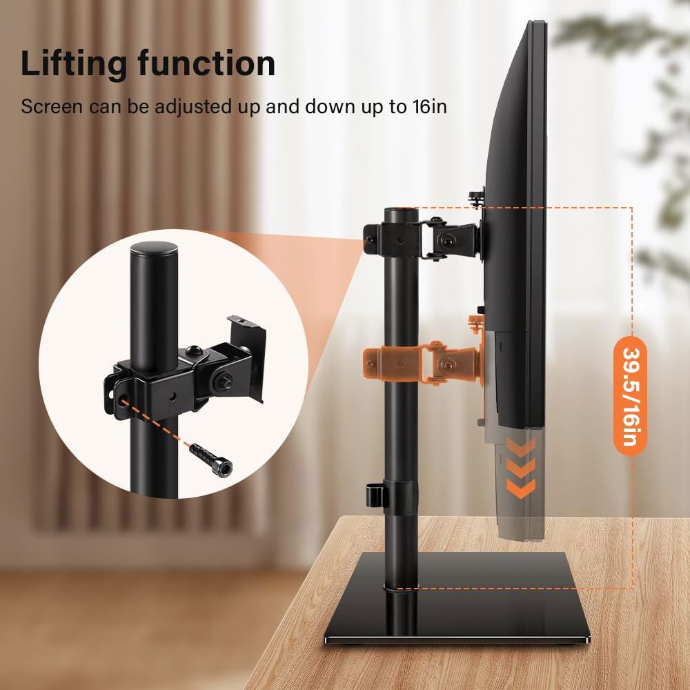 Elegant Glass Base Computer Monitor Stand with VESA Mount