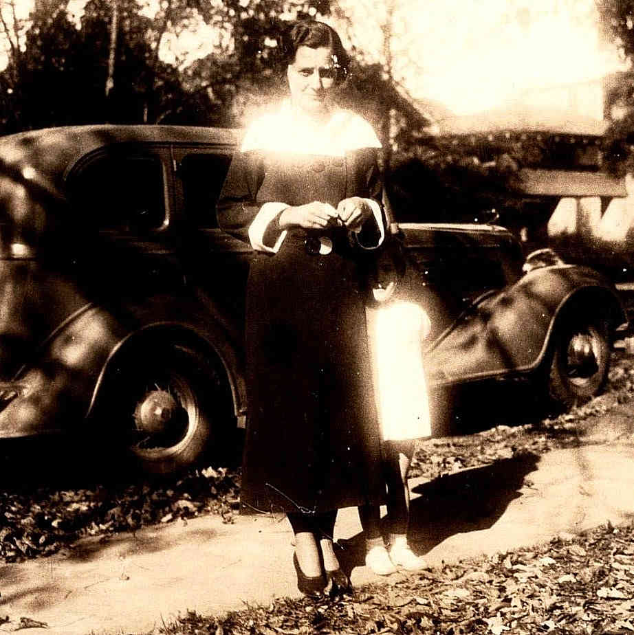 Vintage Outdoor Family Photo with Car and Dress