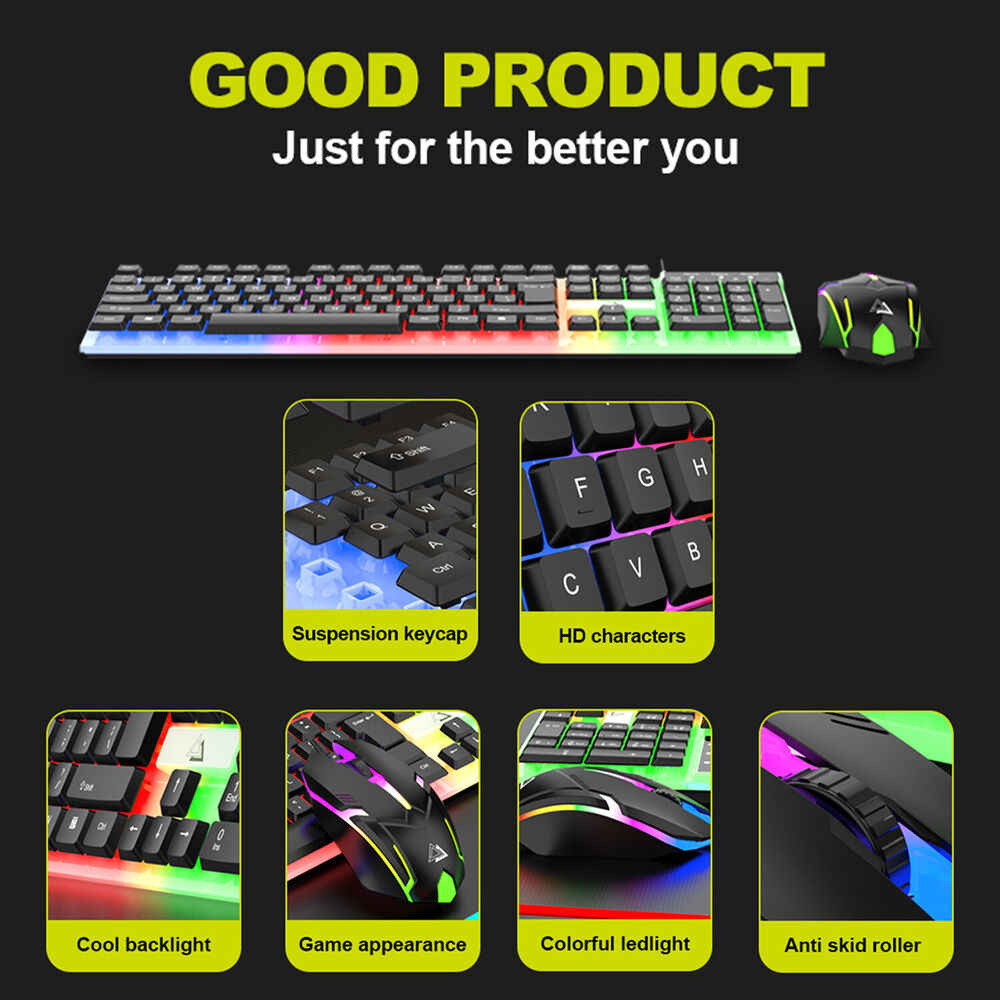 Enhanced RGB LED Rainbow Backlit Mechanical Gaming Keyboard and Mouse Set