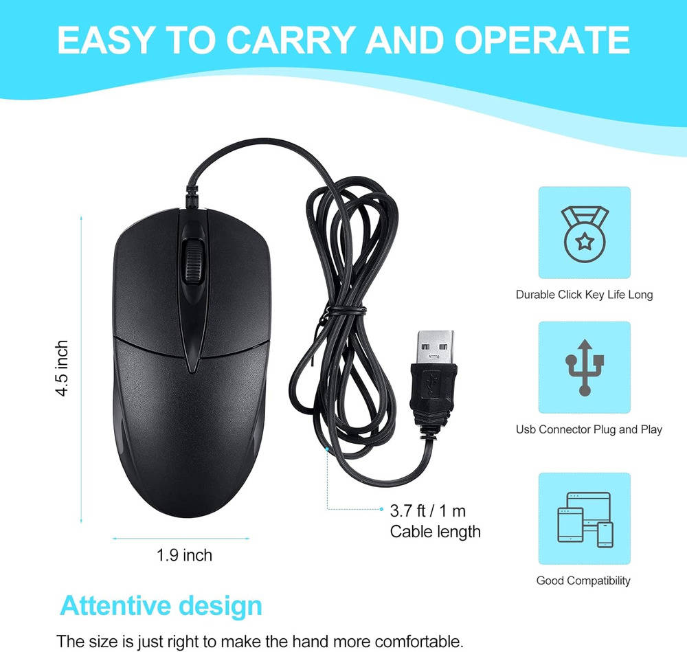 High-Precision USB 2.0 Wired Optical Mouse with Scroll Wheel
