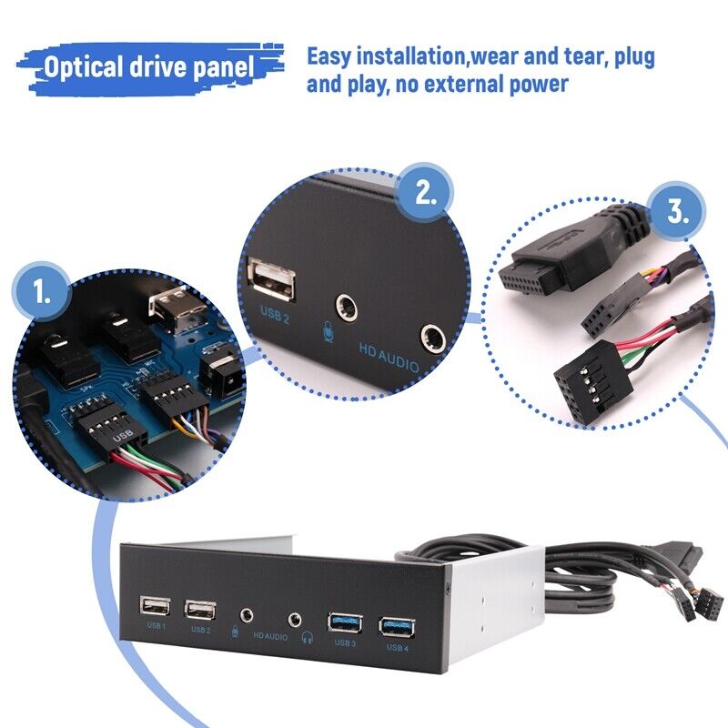 5.25 Inch USB 3.0 Internal Front Panel Hub for Desktop PC Cases