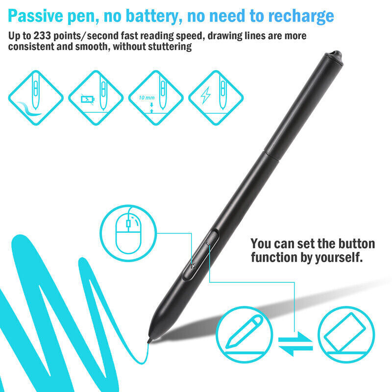 10x6 inch HD Graphics Tablet with Battery-free Pen