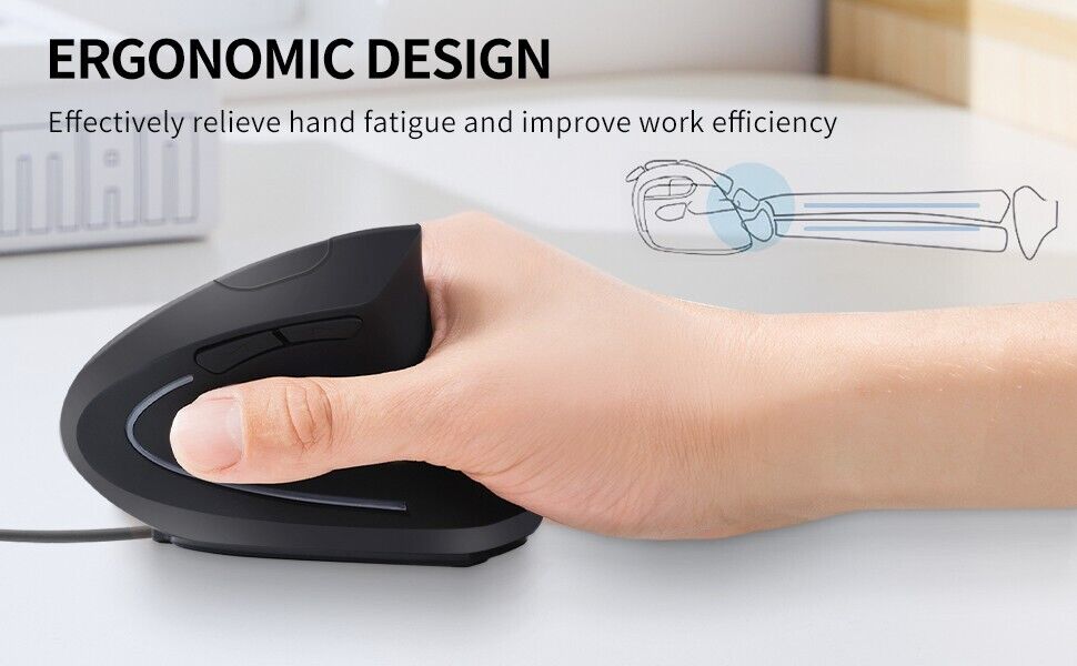 Ergonomic Vertical Wireless Rechargeable Mouse - Optimized for Comfort and Efficiency