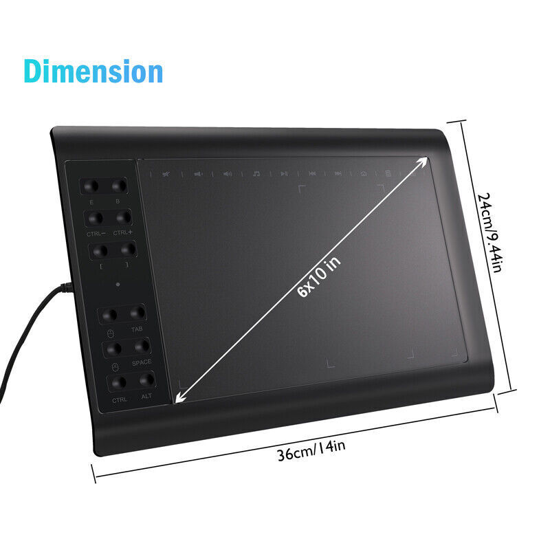 10x6 inch HD Graphics Tablet with Battery-free Pen