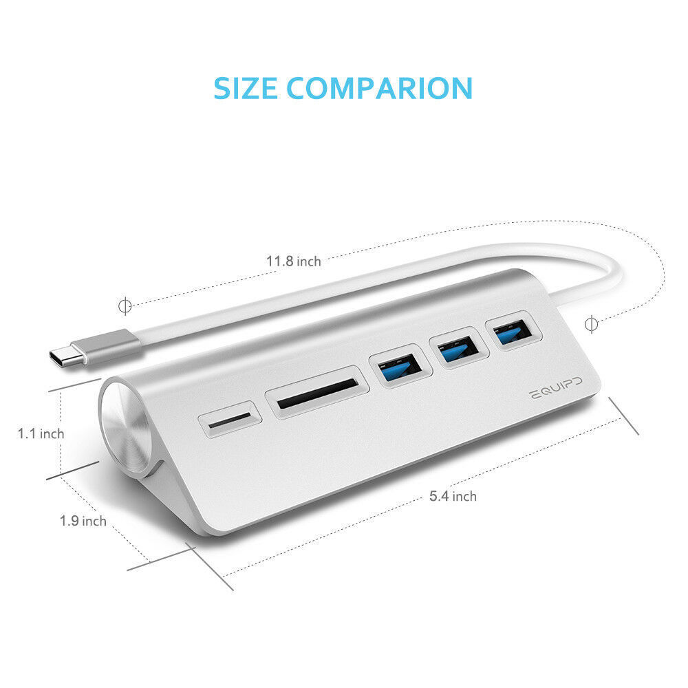 Aluminum USB-C Hub with 3 USB 3.0 Ports and SD/TF Card Reader