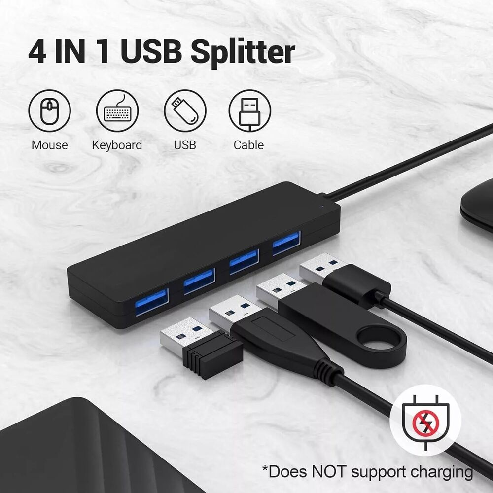4-Port USB 3.0 Hub Splitter - High-Speed Connectivity for Multiple Devices