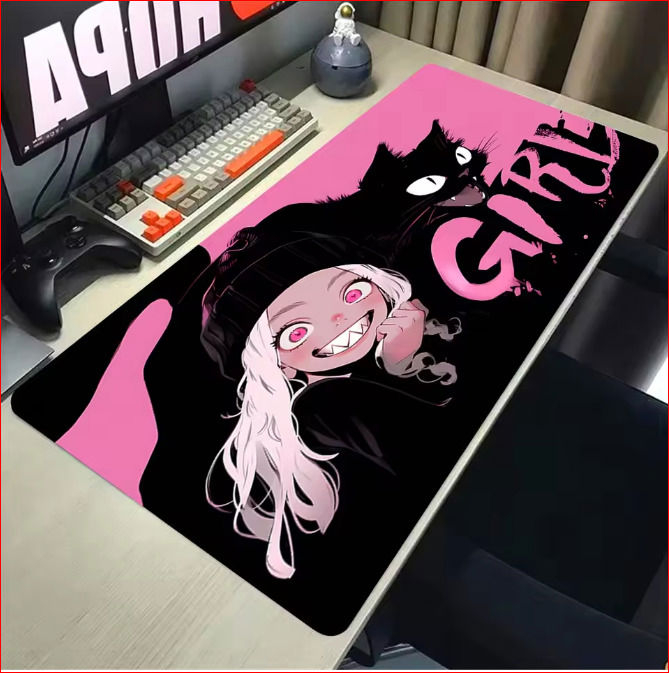 Cute Kawaii Girl and Cat Long Padding Keyboard Mat