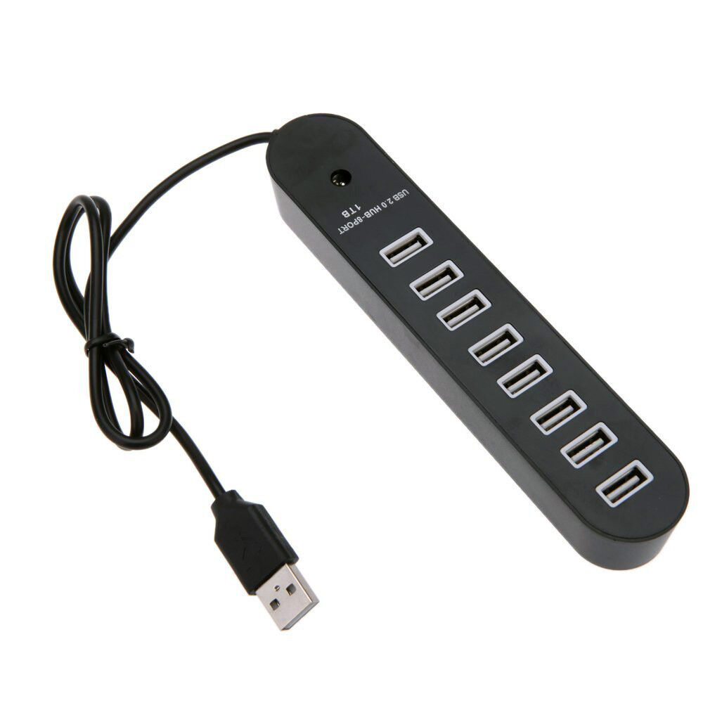 8 Port USB 2.0 High-Speed Data Hub with Built-In Cable