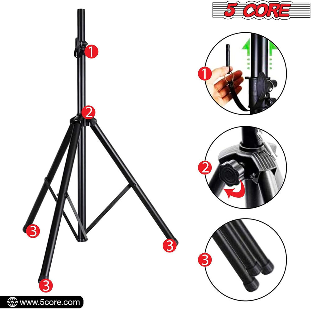 5Core Adjustable Tripod Floor Speaker Stands for DJ and Studio Use